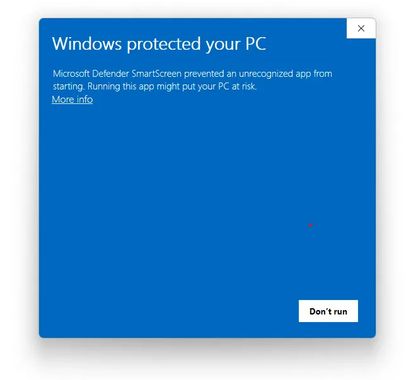 Smart Screen Error on WIndows